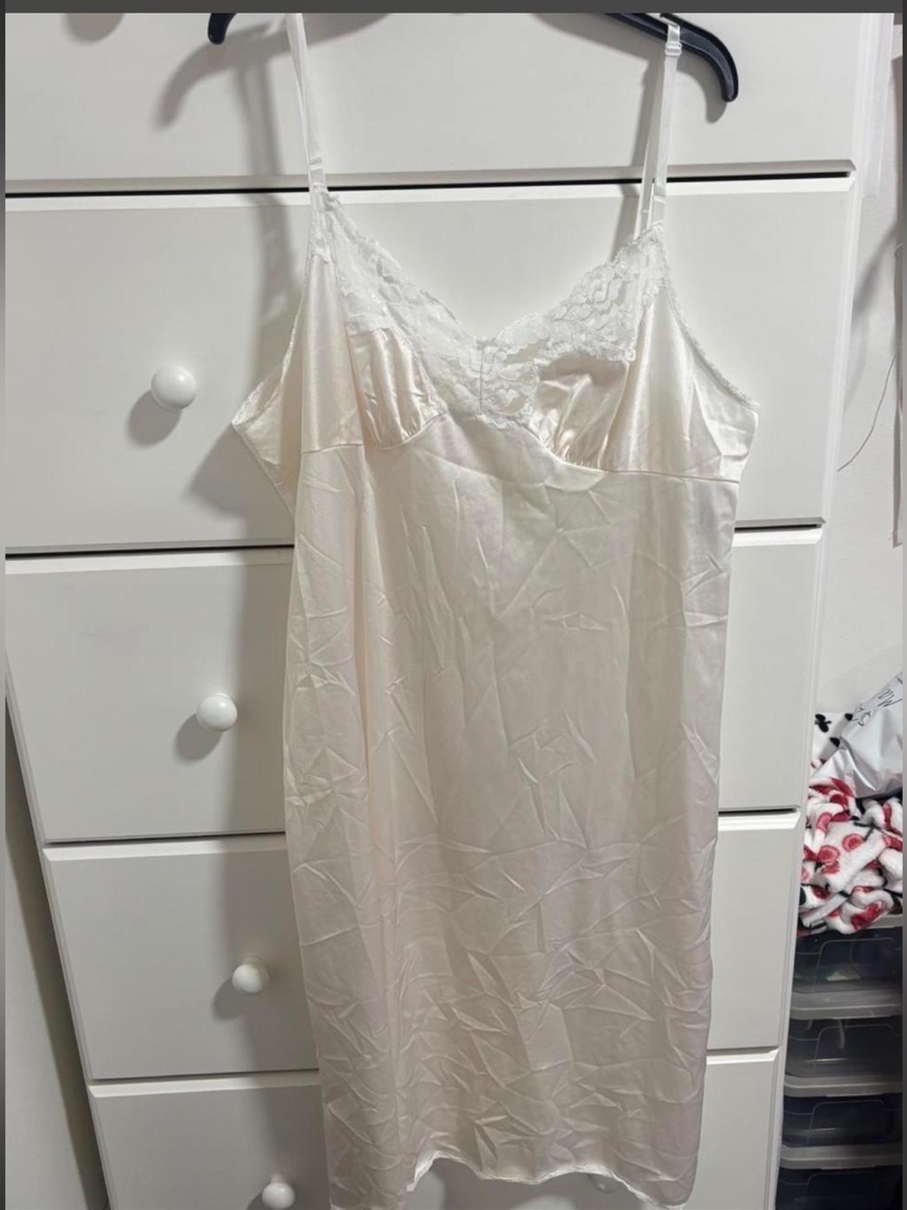 Vintage vassarette ivory slip dress with lace trim